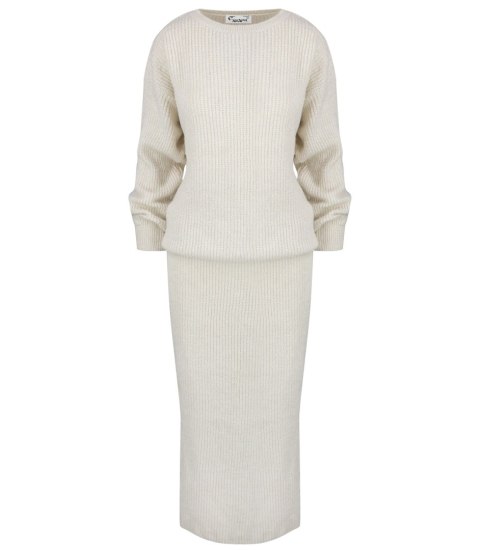 Dzianinowy komplet sweter + spódnica w jednolitym kolorze BELLA (Beżowy) Dzianinowy komplet sweter + spódnica w jednolitym kolorze BELLA (Beżowy)