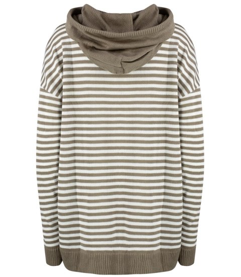 Sweter damski w paski z kapturem ciepły luźny MIRIAM (Brązowy || Biały || Wielokolorowy) Sweter damski w paski z kapturem ciepły luźny MIRIAM (Brązowy || Biały || Wielokolorowy)