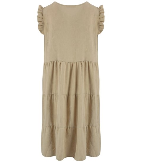Urocza sukienka letnia midi z falbankami lużna oversize IZABELL (Beżowy) Urocza sukienka letnia midi z falbankami lużna oversize IZABELL (Beżowy)