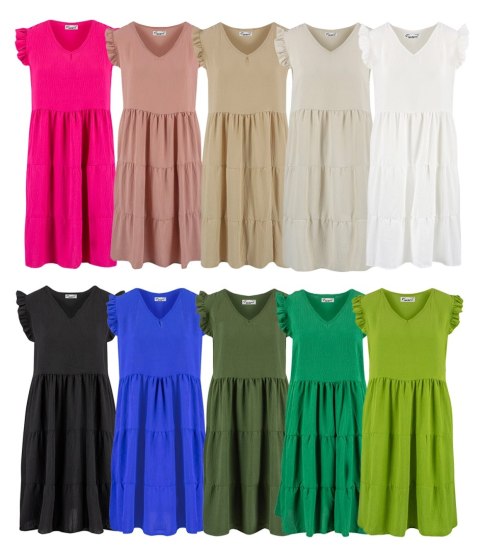 Urocza sukienka letnia midi z falbankami lużna oversize IZABELL (Beżowy) Urocza sukienka letnia midi z falbankami lużna oversize IZABELL (Beżowy)