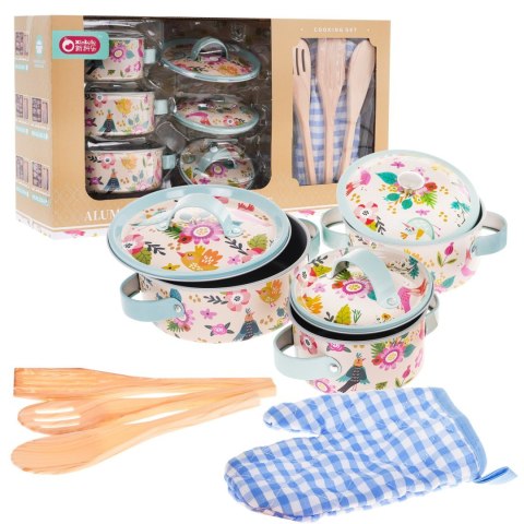 Zestaw aluminiowych Garnków dla dzieci 3+ Akcesoria 10 el. + Przybory kuchenne + Rękawica kuchenna Zestaw aluminiowych Garnków dla dzieci 3+ Akcesoria 10 el. + Przybory kuchenne + Rękawica kuchenna