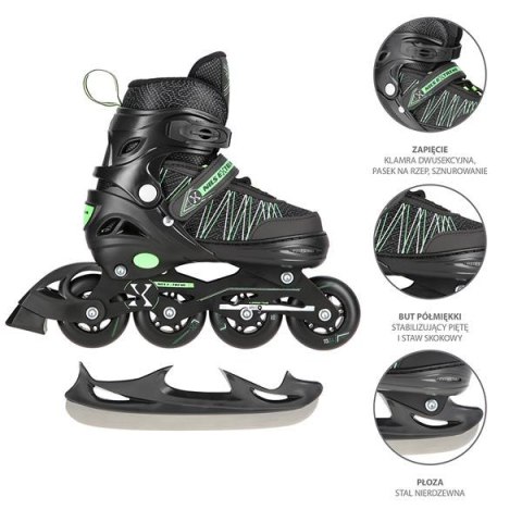 NH11912 A 2w1 BLACK/GREEN ROZM. L(39-42) ŁYŻWOROLKI Z WYM. PŁ. HOKEJOWĄ NILS EXTREME NH11912 A 2w1 BLACK/GREEN ROZM. L(39-42) ŁYŻWOROLKI Z WYM. PŁ. HOKEJOWĄ NILS EXTREME