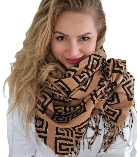 Szal szalik Chusta Stylowy ciepły Geometryczny wzór miękki gładki 180x70 cm (Brązowy || Wielokolorowy) Szal szalik Chusta Stylowy ciepły Geometryczny wzór miękki gładki 180x70 cm (Brązowy || Wielokolorowy)