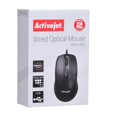 Activejet AMY-083 Mysz przewodowa USB (optyczna; 1000 DPI; czarna) Activejet AMY-083 Mysz przewodowa USB (optyczna; 1000 DPI; czarna)