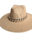 Elegancki damski kapelusz z łańcuchem stylowy Panama (Beżowy)