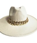 Elegancki damski kapelusz z łańcuchem stylowy Panama (Ecru)