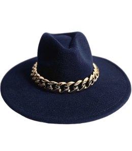Elegancki damski kapelusz z łańcuchem stylowy Panama (Granatowy)