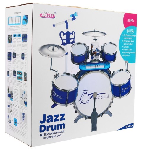Zestaw muzyczny Perkusja + Keyboard + Mikrofon dla dzieci 3+ niebieski Dźwięki Światła Zestaw muzyczny Perkusja + Keyboard + Mikrofon dla dzieci 3+ niebieski Dźwięki Światła