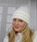Ciepła czapka damska BEANIE zimowa jesienna jednokolorowa (Ecru)