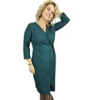 Elegancka sukienka midi stylowa z klamrą ołówkowa dekolt serek YASMIN (Zielony) 38