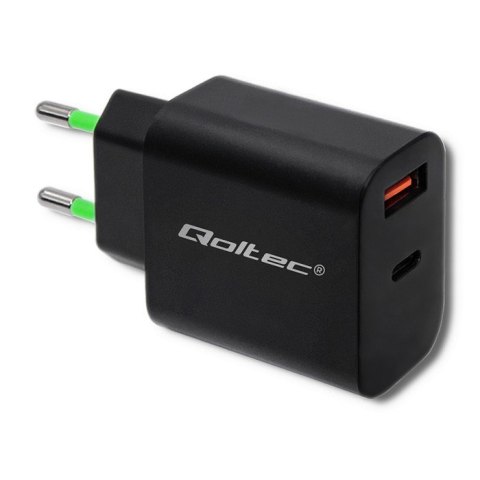 QOLTEC ŁADOWARKA SIECIOWA 18W | 5-12V | 1.5-3A | USB TYP C PD | USB QC 3.0 | CZARNA QOLTEC ŁADOWARKA SIECIOWA 18W | 5-12V | 1.5-3A | USB TYP C PD | USB QC 3.0 | CZARNA