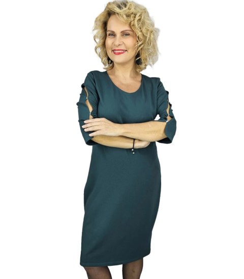 Elegancka sukienka midi ołówkowa z ozdobnymi rękawami LIDIA (Zielony) 38 Elegancka sukienka midi ołówkowa z ozdobnymi rękawami LIDIA (Zielony) 38