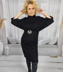 Dzianinowa sukienka midi z paskiem i rękawami typu nietoperz ALENA (Czarny) 3XL (46)