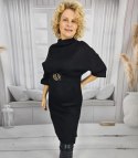 Dzianinowa sukienka midi z paskiem i rękawami typu nietoperz ALENA (Czarny) 3XL (46)