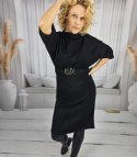 Dzianinowa sukienka midi z paskiem i rękawami typu nietoperz ALENA (Czarny) 3XL (46)