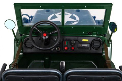 Autko Wojskowe Retro Strong dla 3 dzieci Zielony + Napęd 4x4 + Schowki + EVA + Wolny Start + MP3 LED Autko Wojskowe Retro Strong dla 3 dzieci Zielony + Napęd 4x4 + Schowki + EVA + Wolny Start + MP3 LED