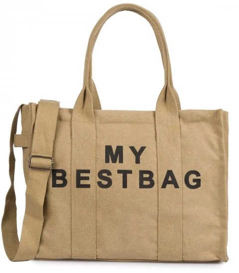 Duża torba shopperka jednokolorowa z napisem "My Bestbag" (Beżowy) Duża torba shopperka jednokolorowa z napisem "My Bestbag" (Beżowy)