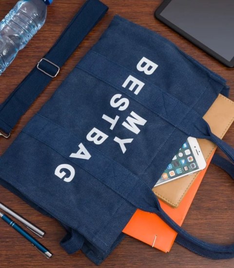 Duża torba shopperka jednokolorowa z napisem "My Bestbag" (Niebieski) Duża torba shopperka jednokolorowa z napisem "My Bestbag" (Niebieski)