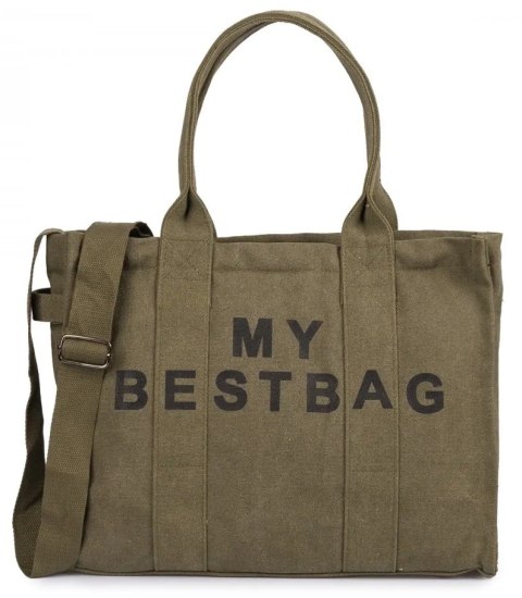 Duża torba shopperka jednokolorowa z napisem "My Bestbag" (Zielony) Duża torba shopperka jednokolorowa z napisem "My Bestbag" (Zielony)