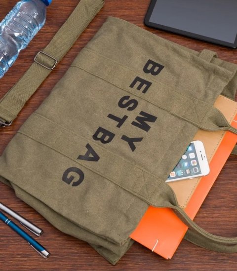 Duża torba shopperka jednokolorowa z napisem "My Bestbag" (Zielony) Duża torba shopperka jednokolorowa z napisem "My Bestbag" (Zielony)