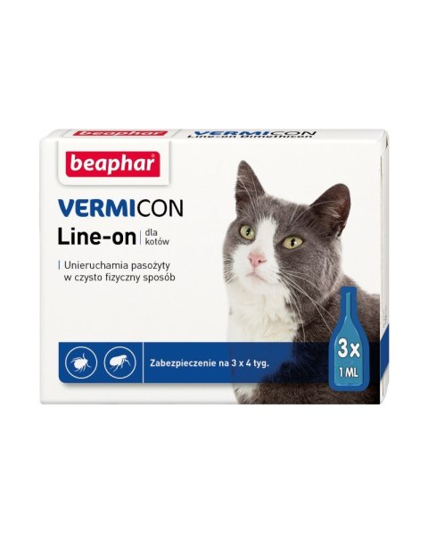 BEAPHAR VERMIcon Line-on Cat - krople przeciw pasożytom dla kota - 3x 1ml BEAPHAR VERMIcon Line-on Cat - krople przeciw pasożytom dla kota - 3x 1ml