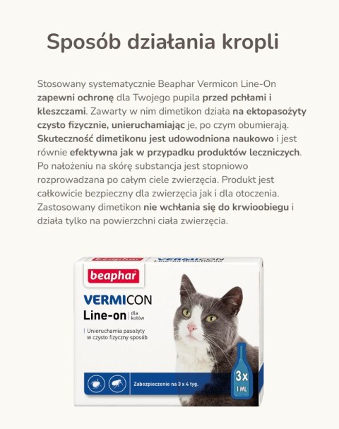BEAPHAR VERMIcon Line-on Cat - krople przeciw pasożytom dla kota - 3x 1ml BEAPHAR VERMIcon Line-on Cat - krople przeciw pasożytom dla kota - 3x 1ml