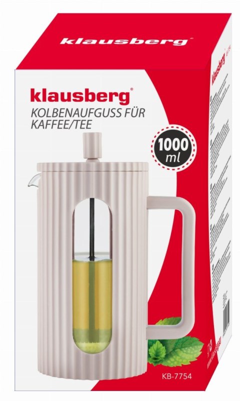 ZAPARZACZ DO HERBATY KAWY SZKLANY FRENCH PRESS 1000 ML BEŻOWY KLAUSBERG KB-7754 ZAPARZACZ DO HERBATY KAWY SZKLANY FRENCH PRESS 1000 ML BEŻOWY KLAUSBERG KB-7754