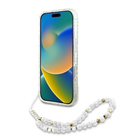 Guess IML Flowers Allover Electro With Pearl Strap MagSafe - Etui iPhone 16 Plus (biały) Guess IML Flowers Allover Electro With Pearl Strap MagSafe - Etui iPhone 16 Plus (biały)