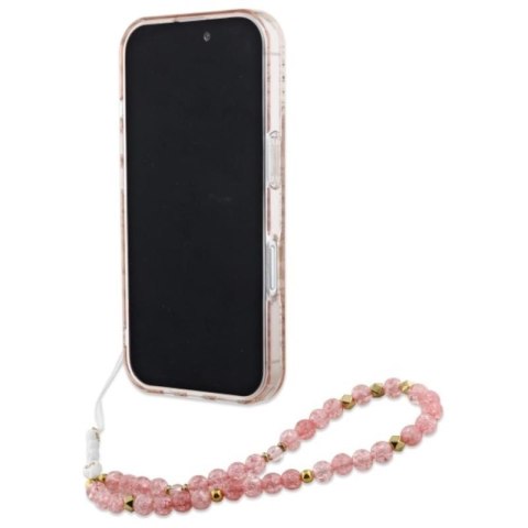 Guess IML Flowers Allover Electro With Pearl Strap MagSafe - Etui iPhone 16 Plus (różowy) Guess IML Flowers Allover Electro With Pearl Strap MagSafe - Etui iPhone 16 Plus (różowy)