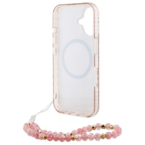 Guess IML Flowers Allover Electro With Pearl Strap MagSafe - Etui iPhone 16 Plus (różowy) Guess IML Flowers Allover Electro With Pearl Strap MagSafe - Etui iPhone 16 Plus (różowy)