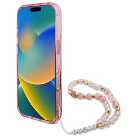 Guess IML Flowers With Pearl Strap MagSafe - Etui iPhone 16 Pro (różowy) Guess IML Flowers With Pearl Strap MagSafe - Etui iPhone 16 Pro (różowy)