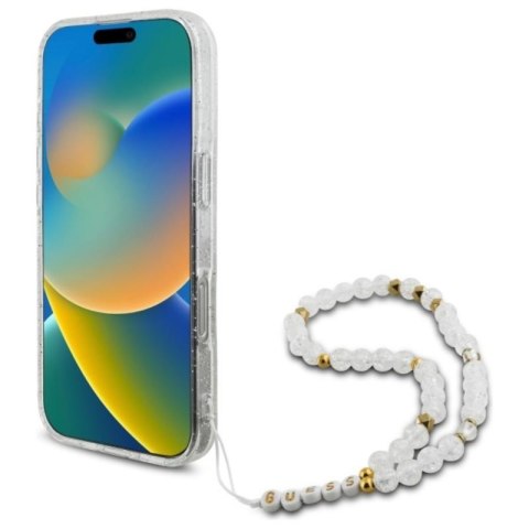 Guess IML Glitter With Pearl Strap MagSafe - Etui iPhone 16 Pro Max (przezroczysty) Guess IML Glitter With Pearl Strap MagSafe - Etui iPhone 16 Pro Max (przezroczysty)