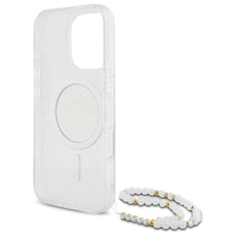 Guess IML Glitter With Pearl Strap MagSafe - Etui iPhone 16 Pro Max (przezroczysty) Guess IML Glitter With Pearl Strap MagSafe - Etui iPhone 16 Pro Max (przezroczysty)