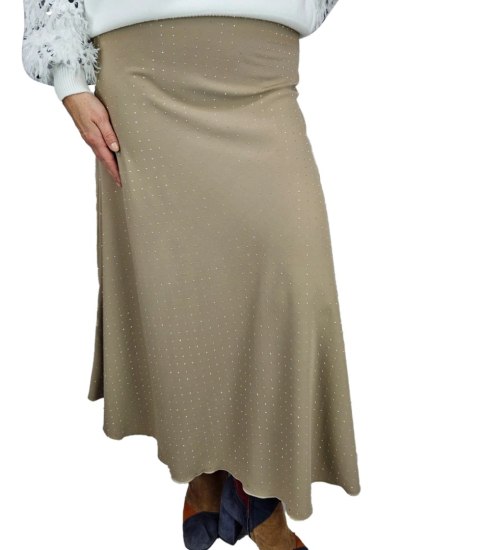 Długa elegancka satynowa spódnica z ozdobnymi kryształkami STAR (Beżowy) Długa elegancka satynowa spódnica z ozdobnymi kryształkami STAR (Beżowy)