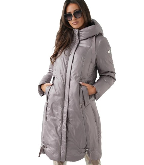 Długi elegancki płaszcz damski zimowy ocieplany delikatny połysk REGINA (Różowy) 54 Długi elegancki płaszcz damski zimowy ocieplany delikatny połysk REGINA (Różowy) 54
