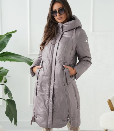 Długi elegancki płaszcz damski zimowy ocieplany delikatny połysk REGINA (Różowy) 54 Długi elegancki płaszcz damski zimowy ocieplany delikatny połysk REGINA (Różowy) 54