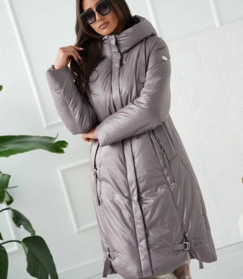 Długi elegancki płaszcz damski zimowy ocieplany delikatny połysk REGINA (Różowy) 54 Długi elegancki płaszcz damski zimowy ocieplany delikatny połysk REGINA (Różowy) 54