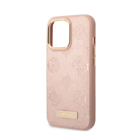 Guess Peony Logo Plate MagSafe - Etui iPhone 13 Pro (różowy) Guess Peony Logo Plate MagSafe - Etui iPhone 13 Pro (różowy)