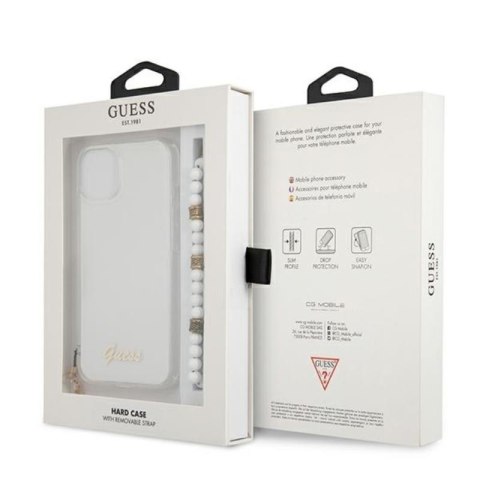 Guess White Pearl Strap - Etui iPhone 15 / 14 / 13 (przezroczysty) Guess White Pearl Strap - Etui iPhone 15 / 14 / 13 (przezroczysty)