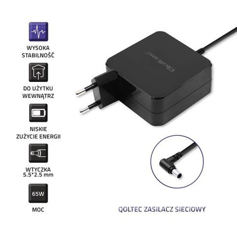 Zasilacz sieciowy Qoltec 51745 do notebooka Asus (19 V; 3,42 A; 65W; 5.5 mm x 2.5 mm) Zasilacz sieciowy Qoltec 51745 do notebooka Asus (19 V; 3,42 A; 65W; 5.5 mm x 2.5 mm)