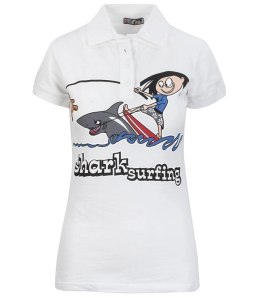 BLUZKA długi T-shirt POLO kolekcja ZUZIA (Biały \ Kołnierzyk) XL (42)