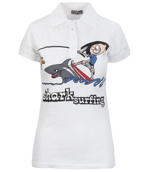 BLUZKA długi T-shirt POLO kolekcja ZUZIA (Biały \ Kołnierzyk) XL (42)