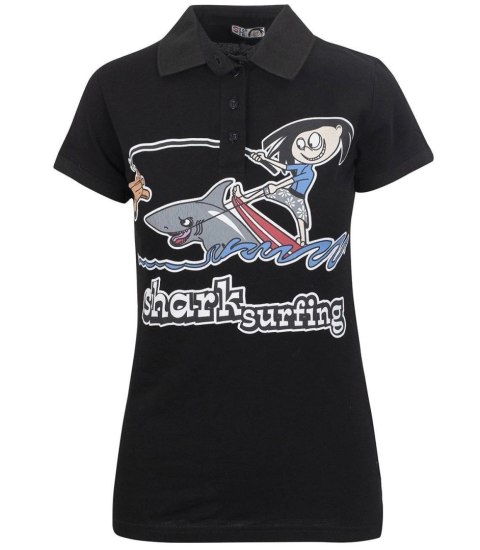 BLUZKA długi T-shirt POLO kolekcja ZUZIA (Czarny \ Kołnierzyk) XL (42)
