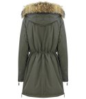 Ciepła damska kurtka zimowa Ocieplana Kaptur z Futerkiem Płaszcz (Zielony)