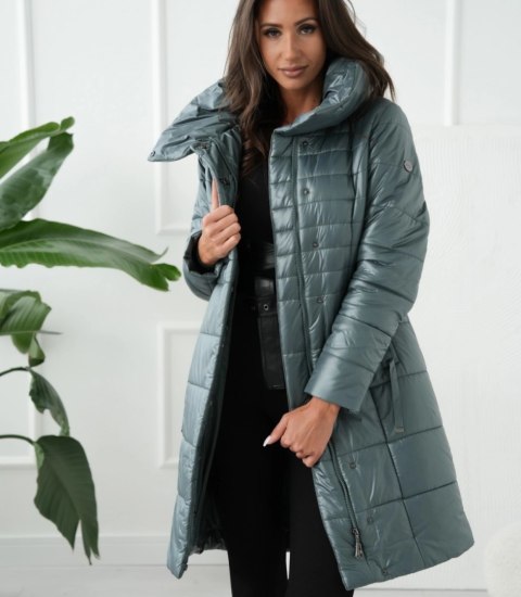 Długi elegancki pikowany płaszcz damski ocieplany AMELIA (Zielony) 38 Długi elegancki pikowany płaszcz damski ocieplany AMELIA (Zielony) 38