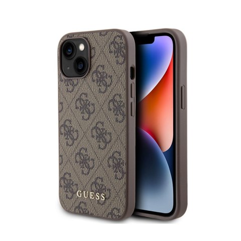 Guess 4G Metal Gold Logo - Etui iPhone 15 (brązowy) Guess 4G Metal Gold Logo - Etui iPhone 15 (brązowy)