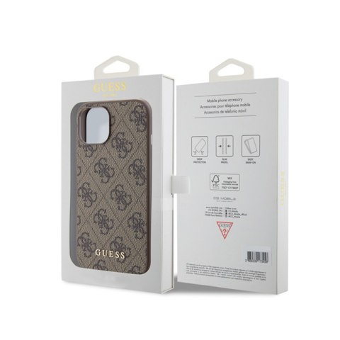 Guess 4G Metal Gold Logo - Etui iPhone 15 (brązowy) Guess 4G Metal Gold Logo - Etui iPhone 15 (brązowy)