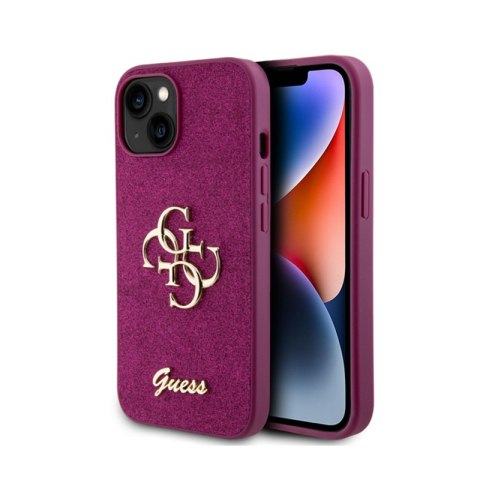 Guess Glitter Script Big 4G - Etui iPhone 15 (fioletowy) Guess Glitter Script Big 4G - Etui iPhone 15 (fioletowy)