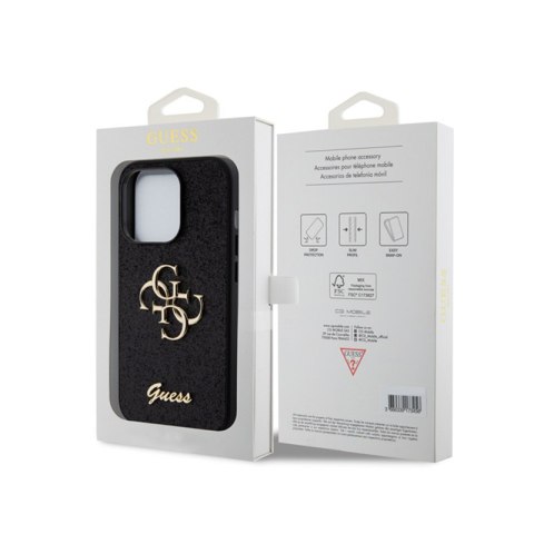 Guess Glitter Script Big 4G - Etui iPhone 15 Pro (czarny) Guess Glitter Script Big 4G - Etui iPhone 15 Pro (czarny)