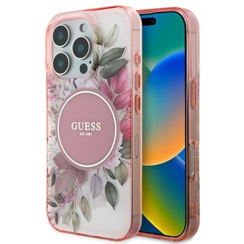 Guess IML Flower & Tonal Circle MagSafe - Etui iPhone 16 Pro Max (różowy) Guess IML Flower & Tonal Circle MagSafe - Etui iPhone 16 Pro Max (różowy)